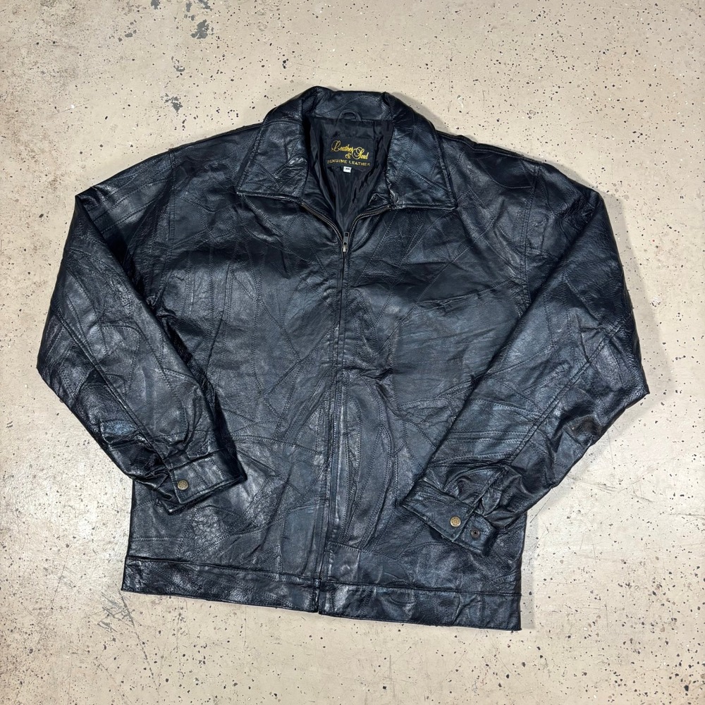 Vintage‎ 90s Leather & Soul Black Genuine Leather Biker Jacket Size XL